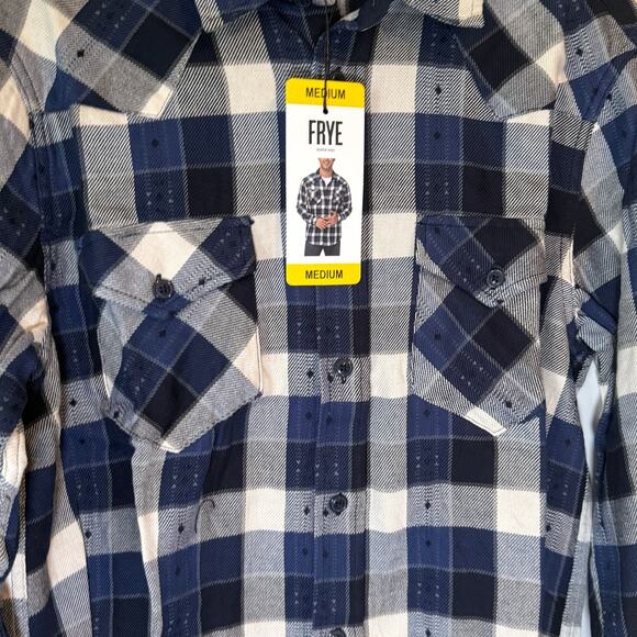 FRYE Jacquard Flannel Button-Down Shirt Deep Night Sky Plaid Men's Medium NWT - Picture 6 of 8